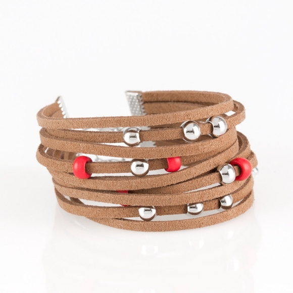 "Colorfully Coachella"Red & Silver Beaded Bracelet - Picture 2 of 2